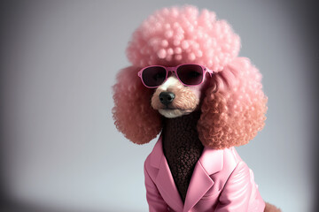 a poodle in a pink suit , ai generated - obrazy, fototapety, plakaty