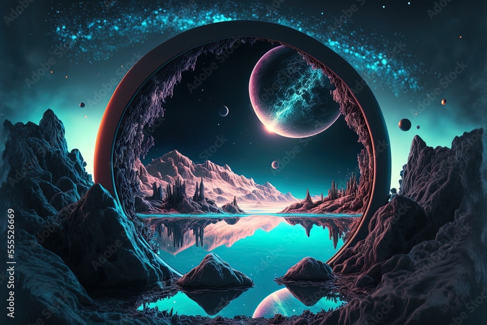 Poster a frigid planet in a futuristic fantasy environment with a planet. unidentified planetary system in 