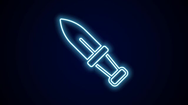 Glowing neon line Dagger icon isolated on black background. Knife icon. Sword with sharp blade. 4K Video motion graphic animation