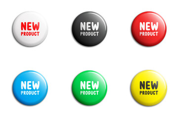 Set of glossy buttons or badges with the inscription: New product. Flat vector illustration.