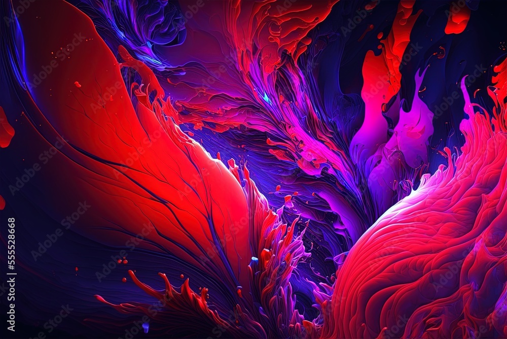 Poster the abstract painted texture is red and purple. fractal backdrop with vibrant colors. aesthetic expr