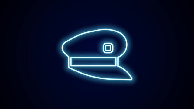 Glowing neon line Train driver hat icon isolated on black background. 4K Video motion graphic animation