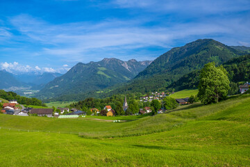 Fototapeta na wymiar Village of Gurtis in the Walgau Valley, Vorarberg, Austria