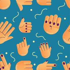Fototapeta premium Seamless pattern background with different hand gesture icons Vector