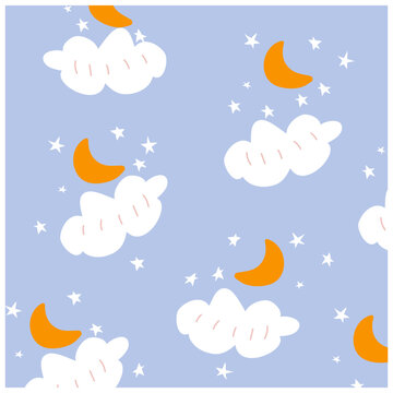 Cloud pattern with rainbow. Vector stock illustration. Children's style. hand drawn. Scribble. Doodle © Валерия Богданова