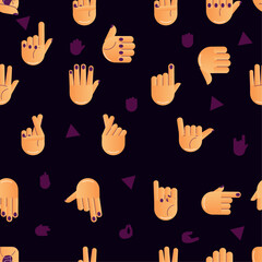 Fototapeta premium Seamless pattern background with different hand gesture icons Vector