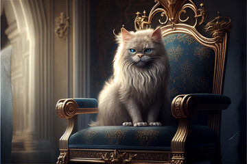 majestic cat sitting on a throne like a king