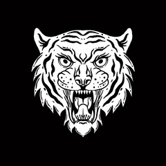 Tiger head art Illustration hand drawn black and white vector for tattoo, sticker, poster etc