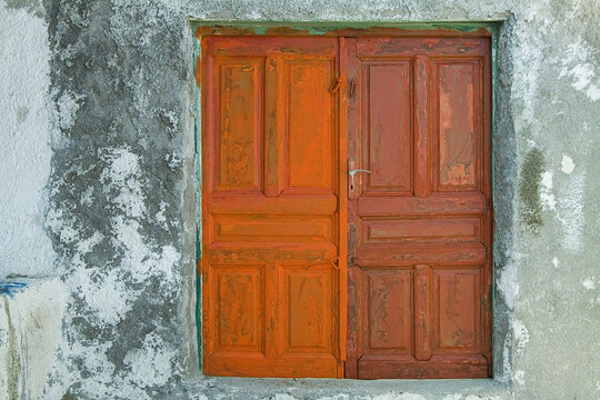 Orange Doors, Thirasia, Santorini, Cyclades Islands, Greece