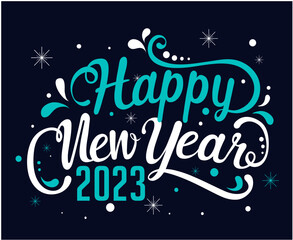 Happy New Year 2023 Abstract Holiday Vector Illustration Design White And Cyan With Blue Background