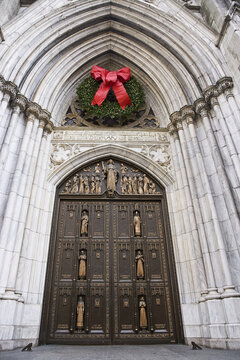 Entrance to St Patrick's Cathedral, 5th Avenue, New York City, New York, USA