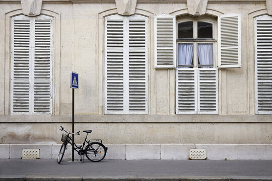 Bicycle Locked to Post, Paris, France