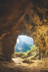 Scenic Rocky Rock Cave Landscape image created using Generative AI.