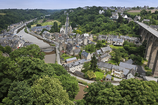 Viaduct and Old Port on River Rance, Dinan, Brittany, France
