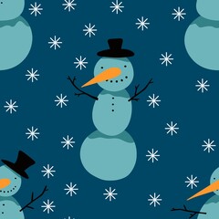 Winter seamless snowman and snowflakes pattern for Christmas wrapping paper and kids notebooks