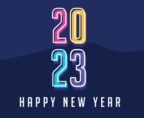 2023 Happy New Year Abstract Holiday Vector Illustration Design colorful With Blue Background