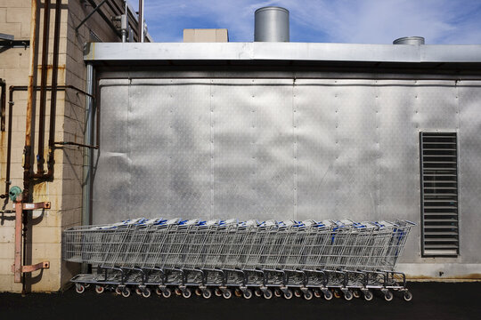 Row of Grocery Shopping Carts, Boothbay Harbor, Maine, USA