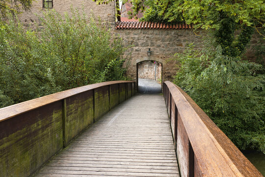 Wooden Footbridge, Romantic Road, Dinkelsbuhl, Ansbach District, Bavaria, Germany