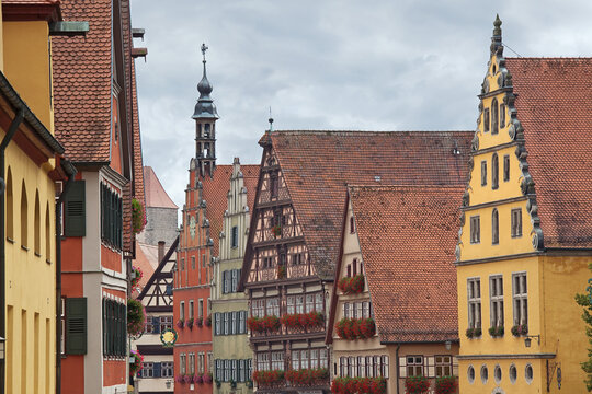 Houses, Romantic Road, Dinkelsbuhl, Ansbach District, Bavaria, Germany