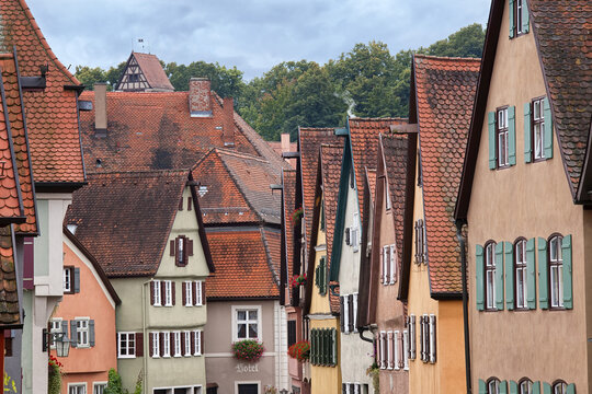 Houses, Romantic Road, Dinkelsbuhl, Ansbach District, Bavaria, Germany