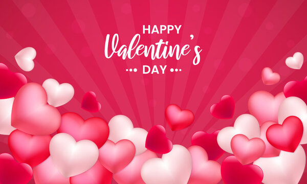 Valentines background with heart shaped balloons for banner, poster, social media post, voucher discount. Vector illustration 