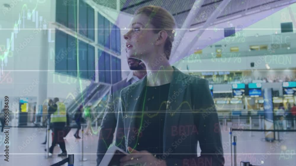 Aufkleber animation of data processing over diverse business people using smartphone
