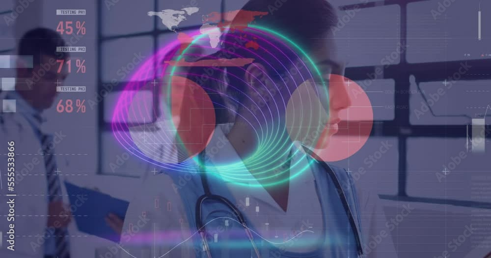 Poster animation of data processing over diverse doctors talking