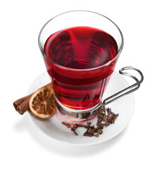 Hot mulled wine in cap with spice