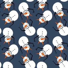 Cartoon winter scary snowman seamless ice angry pattern for wrapping paper and kids clothes print and fabrics