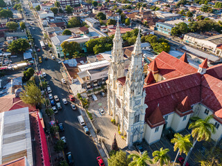 Beautiful aerial view of the City of San Salvador, capital of El Salvador - Its cathedrals and buildings