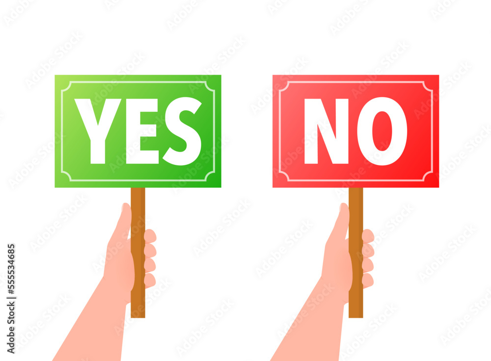 Aufkleber yes and no button. approved and rejected. yes no in speech bubble. check marks.