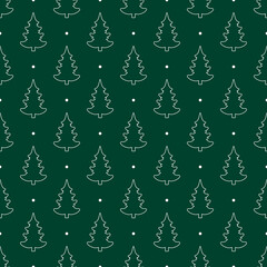 Seamless vector. Fir-tree background. Christmas tree motif. New Year wallpaper. Holidays ornament. Pines pattern. . Xmas illustration. Floral backdrop. Winter pine trees image. Textile print design.