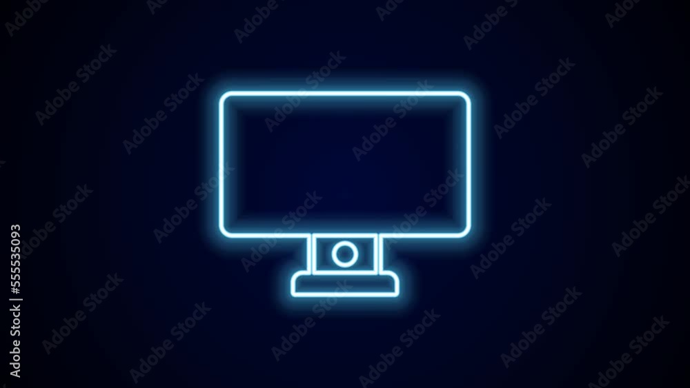 Aufkleber glowing neon line computer monitor icon isolated on black background. pc component sign. 4k video mo