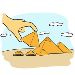 hand holding pyramid of egypt illustration vector hand drawn isolated on white background line art.
