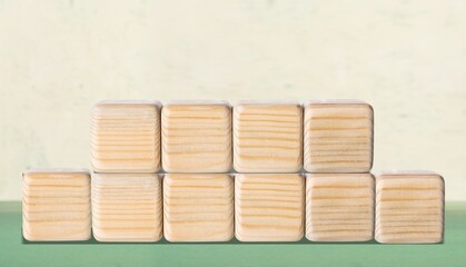 Set of wooden cubes blocks with infographic on the desk