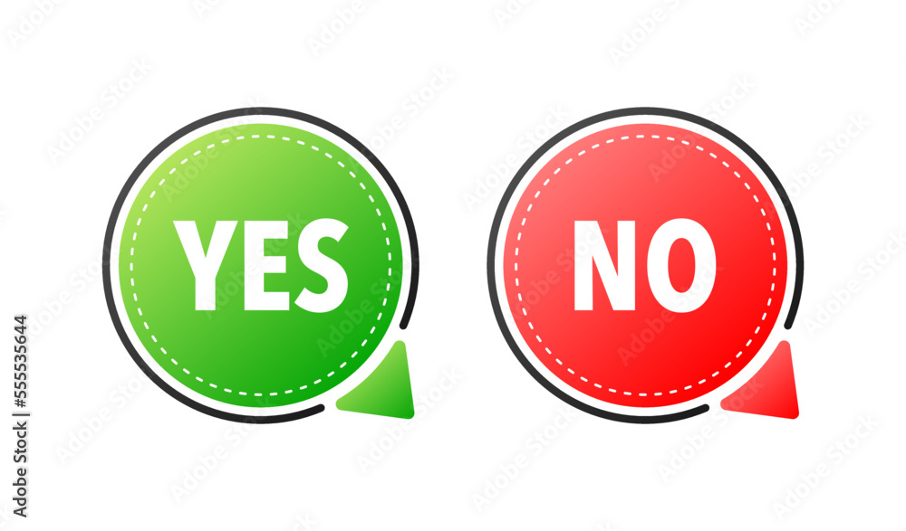 Poster yes and no button. approved and rejected. yes no in speech bubble. check marks.