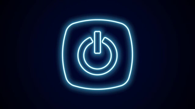 Glowing neon line Power button icon isolated on black background. Start sign. 4K Video motion graphic animation