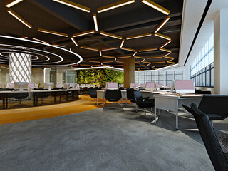 3d render of modern large office, open office