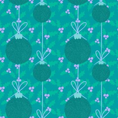 Christmas tree balls seamless glasses glitter toys pattern for wrapping paper and fabrics and linens and kids