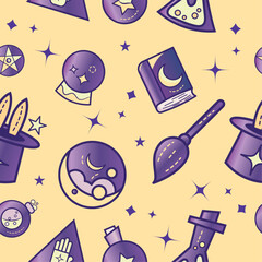 Seamless pattern background with magic icons Vector