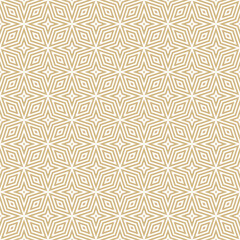 Golden vector geometric seamless pattern with lines, stripes. Stylish abstract gold striped ornament. Elegant vintage texture with diamonds, stars, rhombuses. Luxury geo background. Repeat design