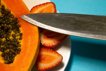 Juicy papaya in close proximity