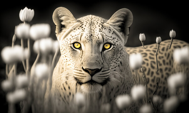 Cheetah watching prey in the savannah, digital art