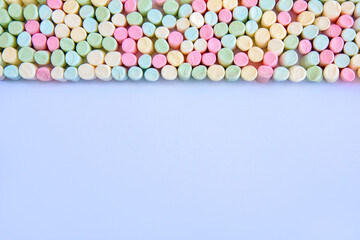 Colorful, sweet marshmallows. Pastel background