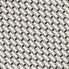 Vector monochrome seamless pattern. Simple black and white geometric texture.  Illustration of diagonal mesh, lattice, grid, tissue structure. Modern abstract background. Repeat decorative geo design