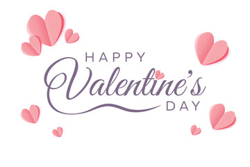 Happy Valentine's day blank background, beautiful paper cut 3d pink hearts on white background. Vector illustration. Papercut style.