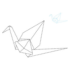 Set of origami crane vector outline dashed illustration isolated on white background. Japanese traditional origami crane for infographic, website or app. Geometric line shape for art of folded paper.