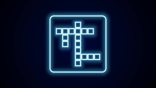 Glowing neon line Crossword icon isolated on black background. 4K Video motion graphic animation