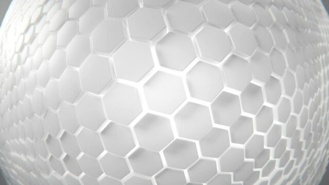 Futuristic Hexagon background. 3d render. Abstract white Hexagonal pattern. Random motion. Seamless loop