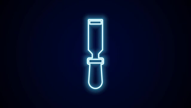 Glowing neon line Chisel tool for wood icon isolated on black background. 4K Video motion graphic animation